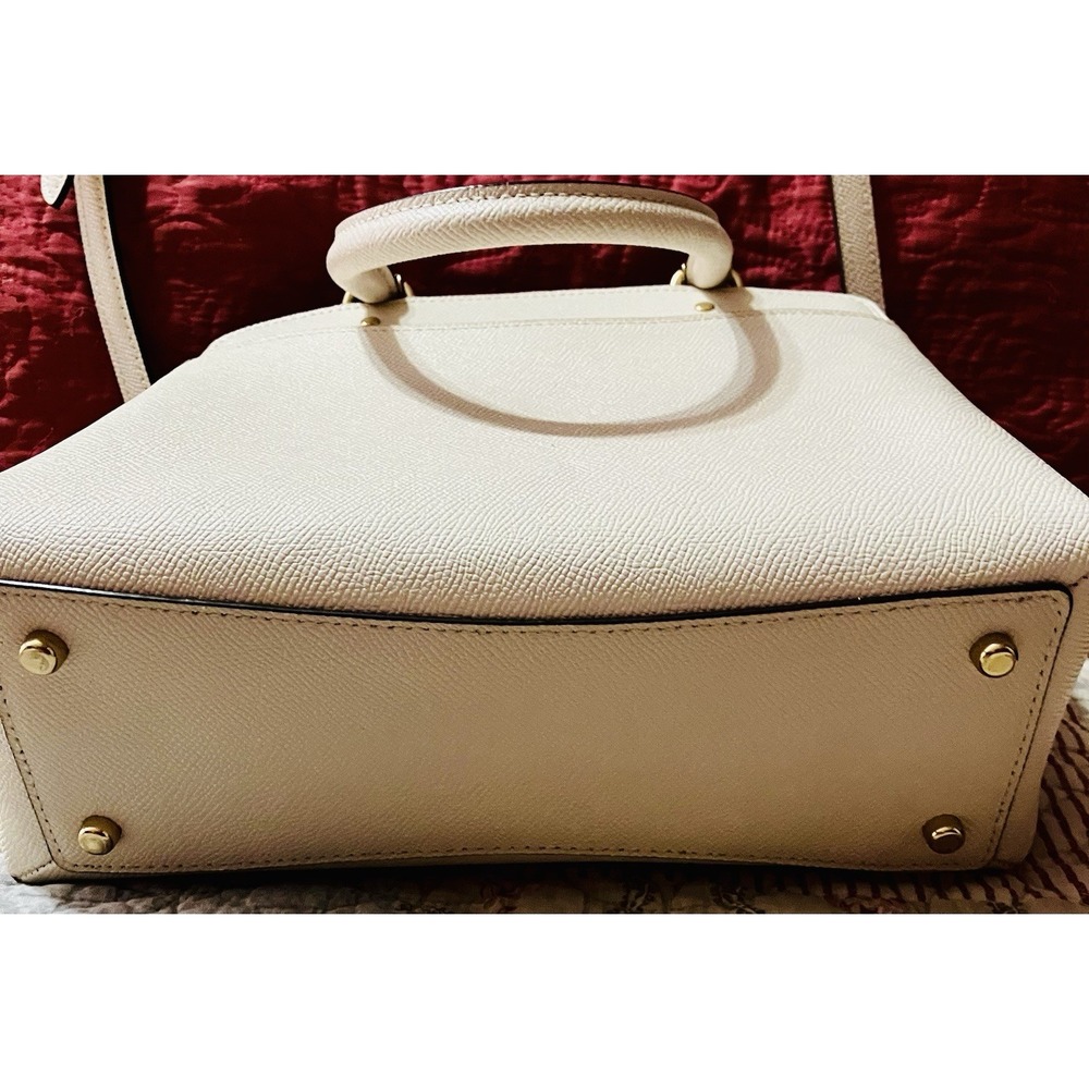Coach Ivory Pebbled Satchel Top Handle Bag Gold Hardware Zipper and Wristlet - Picture 4 of 6